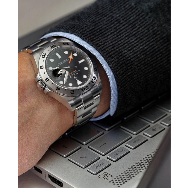 Rolex Explorer II Black Dial Orange Hand Steel